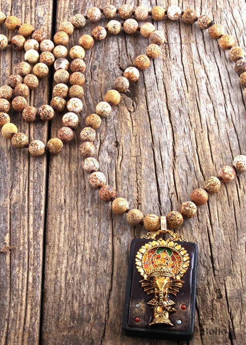 Boho Necklace RH Precious Lava Stone Ganesha Buddha - 1