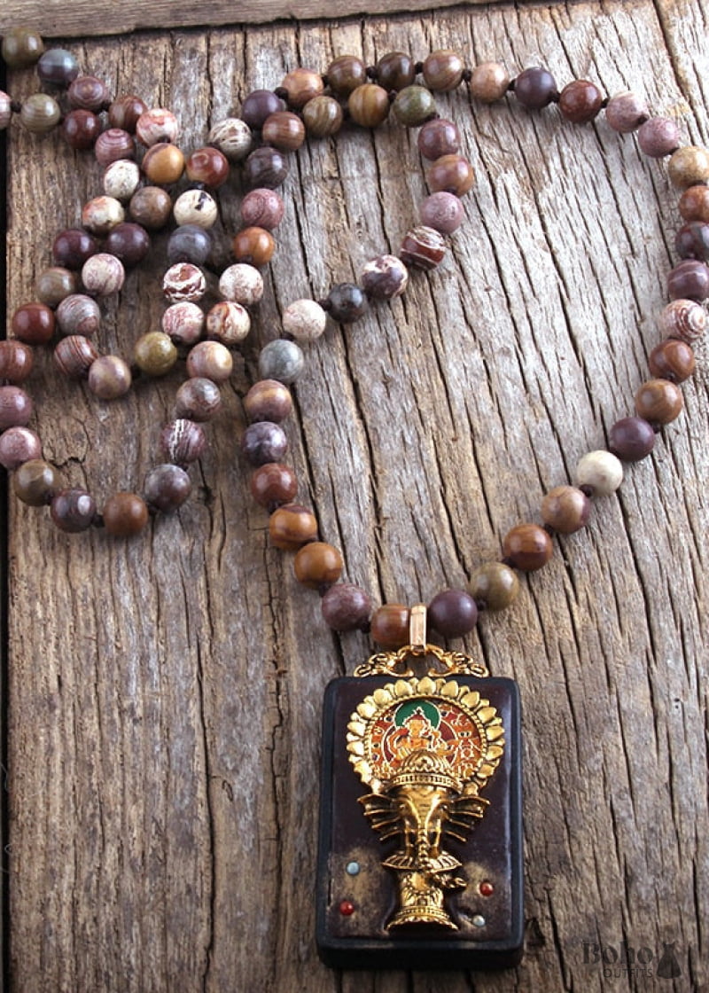 Boho Necklace RH Precious Lava Stone Ganesha Buddha - 2