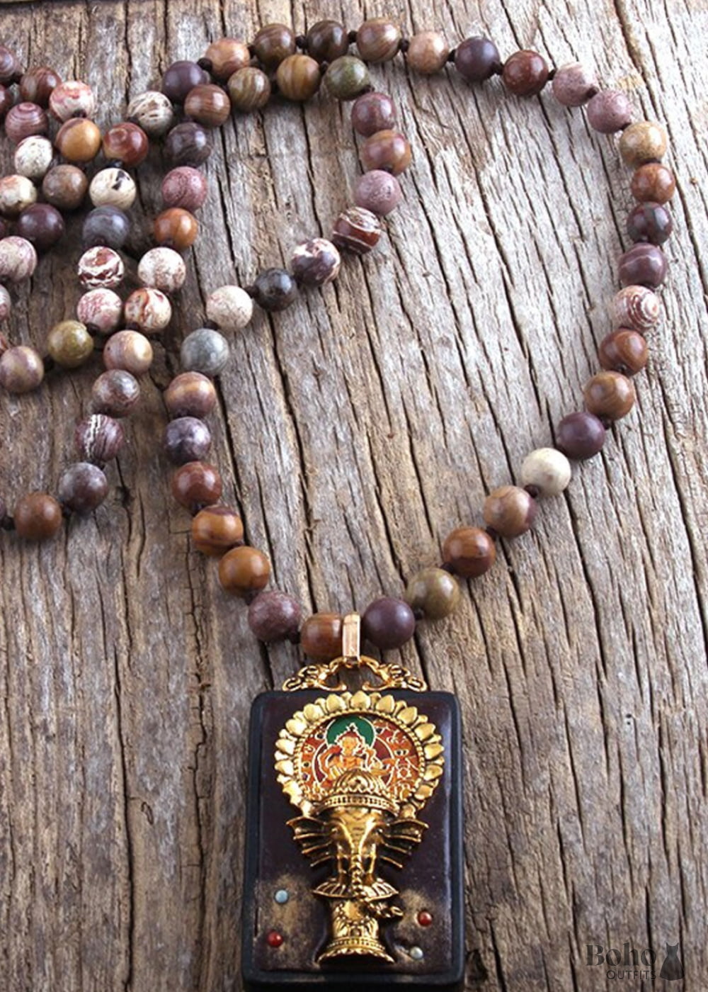 Boho Necklace RH Precious Lava Stone Ganesha Buddha