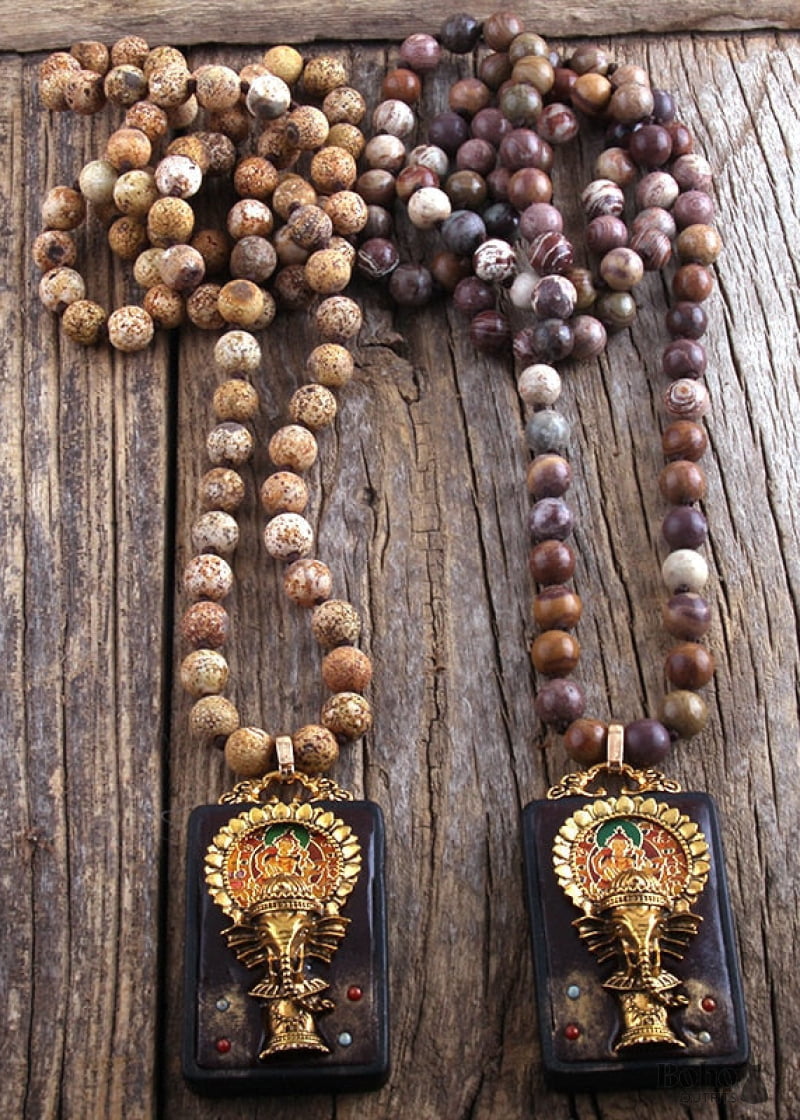 Boho Necklace RH Precious Lava Stone Ganesha Buddha