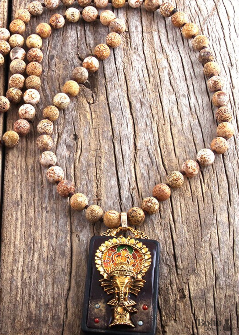 Boho Necklace RH Precious Lava Stone Ganesha Buddha