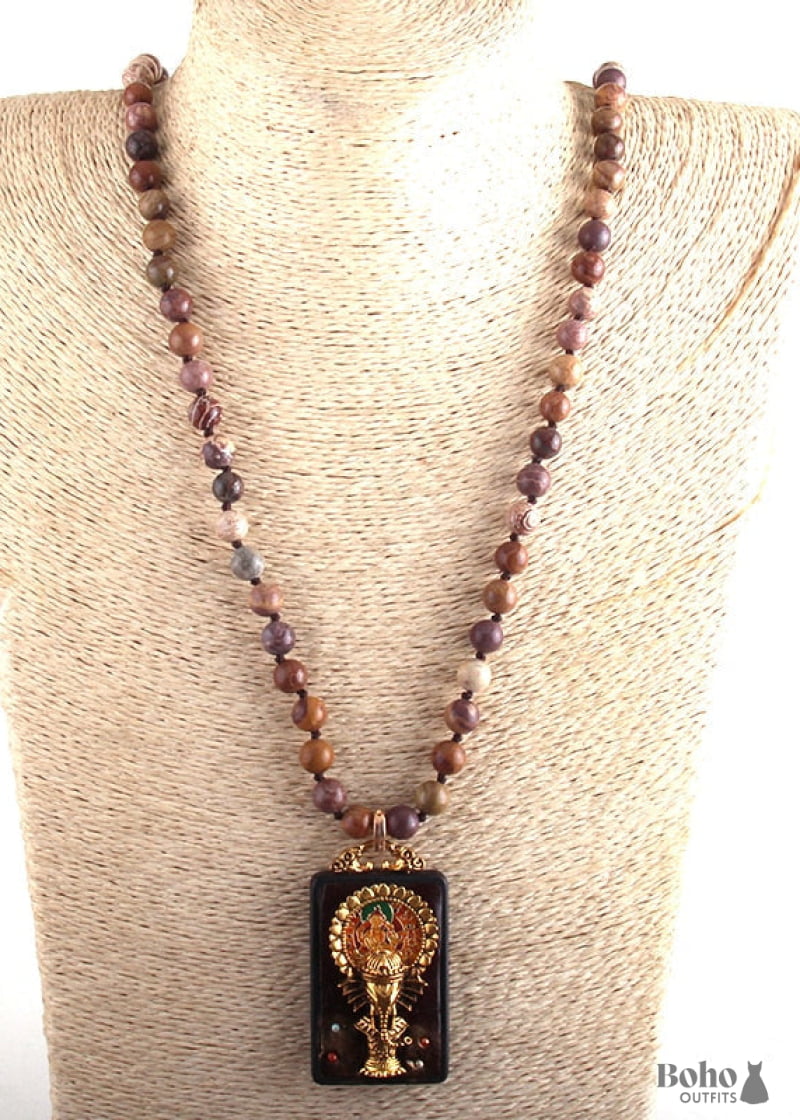 Boho Necklace RH Precious Lava Stone Ganesha Buddha