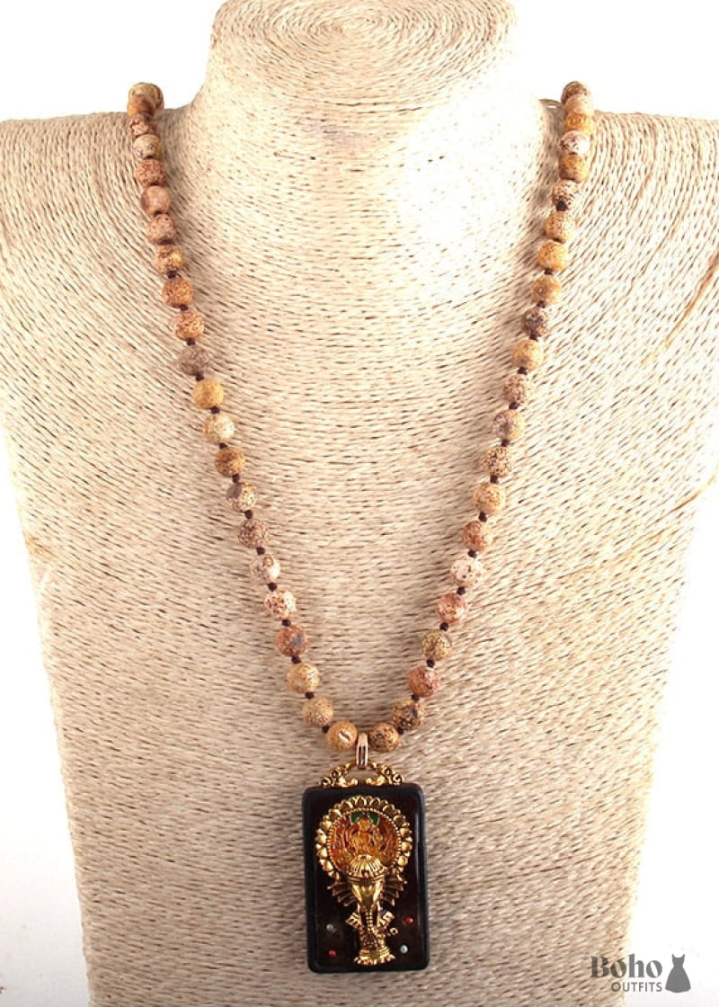 Boho Necklace RH Precious Lava Stone Ganesha Buddha