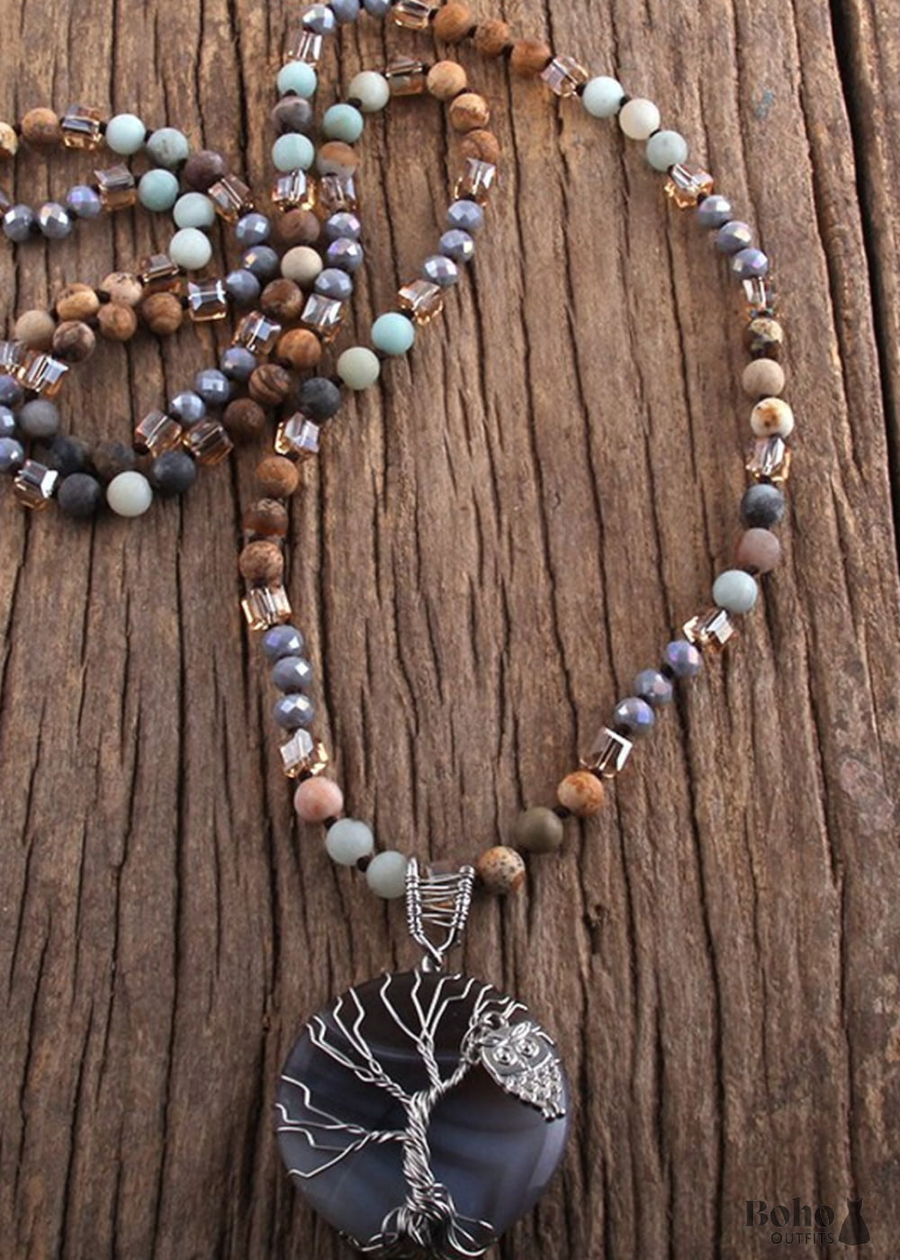 Boho Necklace RH Precious Lava Stone Tree of Life - Jewelry