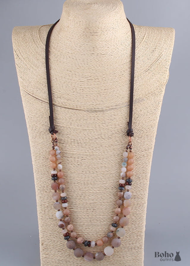 Boho Necklace RH Precious Natural Stones Links with Leather