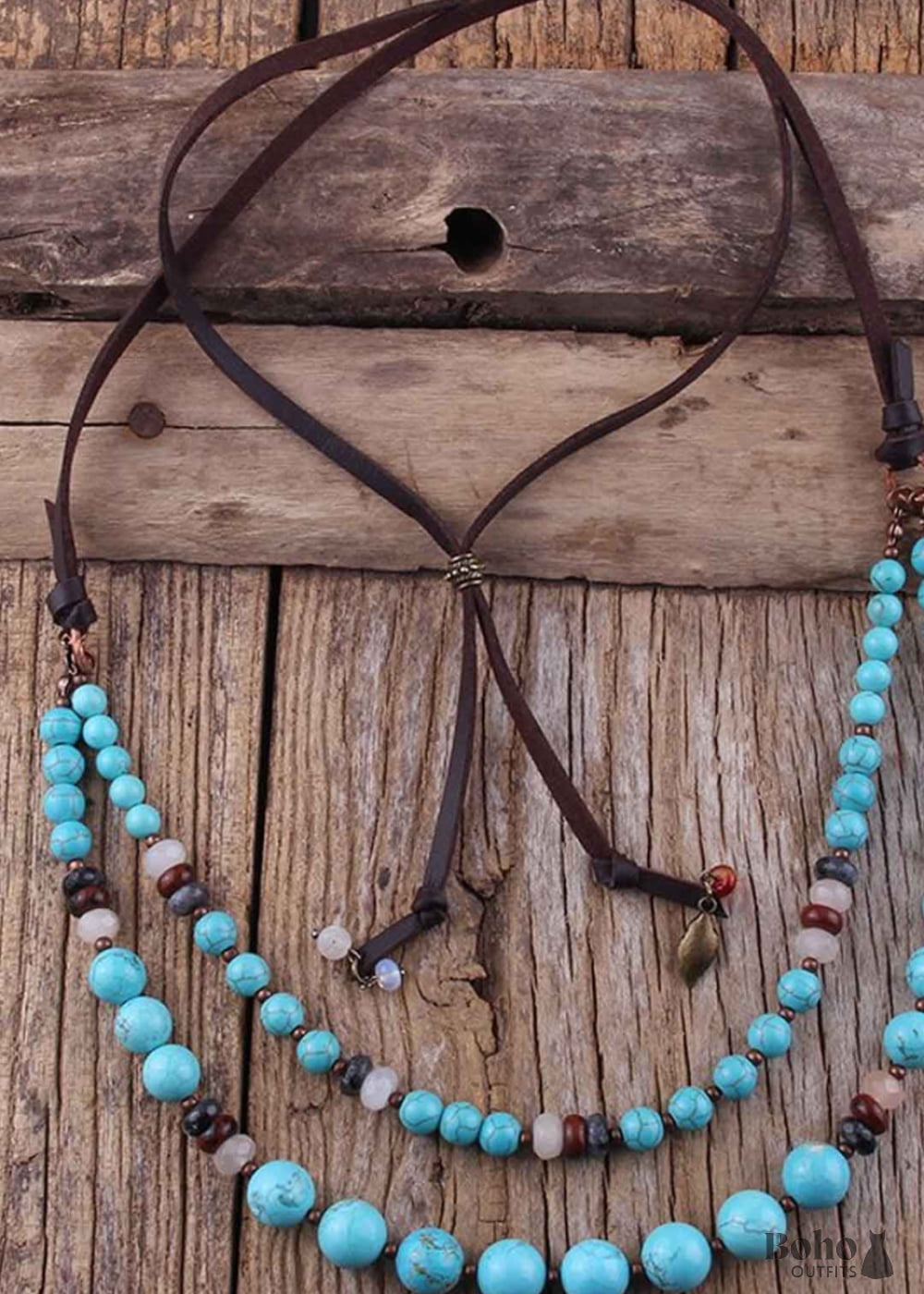 Boho Necklace RH Precious Natural Stones Links with Leather