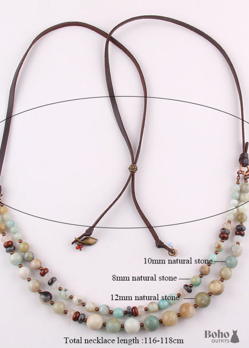 Boho Necklace RH Precious Natural Stones Links with Leather