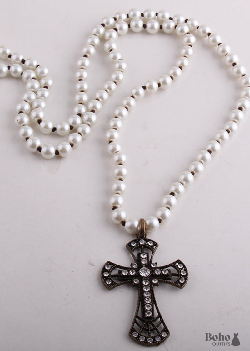 Boho Necklace RH Precious Pearl Cross - Jewelry