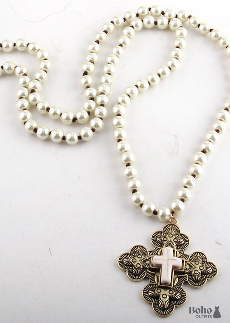 Boho Necklace RH Precious Pearl Cross - Jewelry