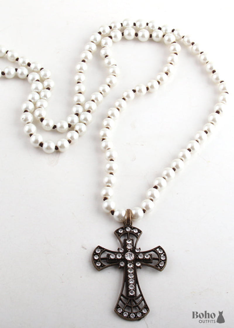 Boho Necklace RH Precious Pearl Cross - Jewelry