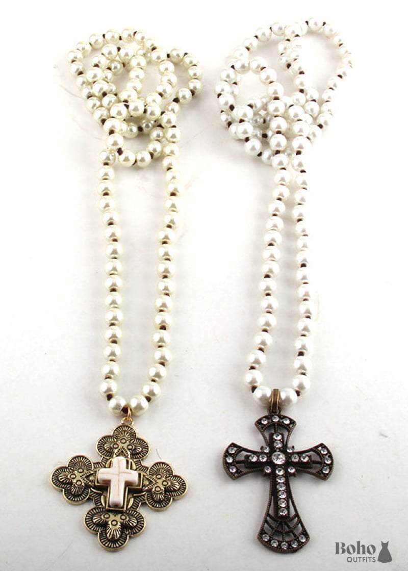 Boho Necklace RH Precious Pearl Cross - Jewelry