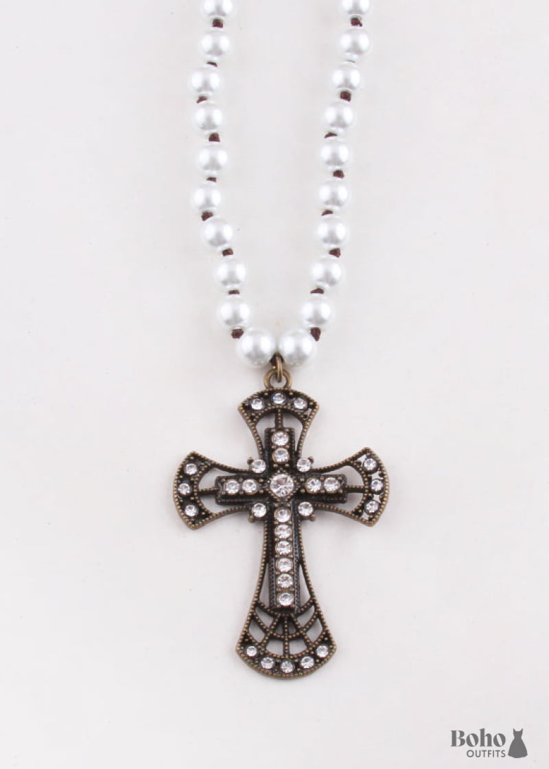 Boho Necklace RH Precious Pearl Cross - Jewelry