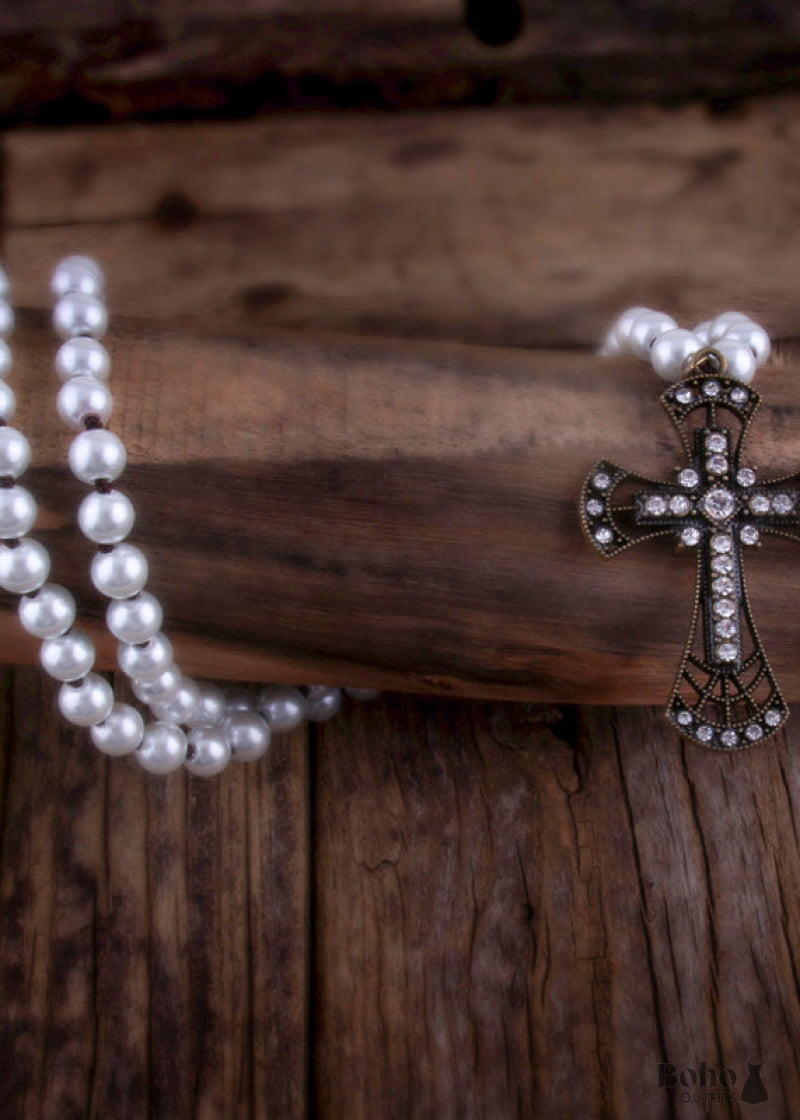 Boho Necklace RH Precious Pearl Cross - Jewelry