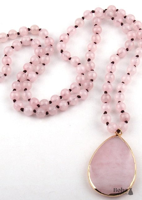 Boho Necklace RH Rose Quart Amazonite Oval Blue Pink Natural