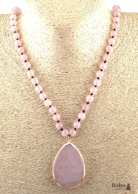 Boho Necklace RH Rose Quart Amazonite Oval Blue Pink Natural