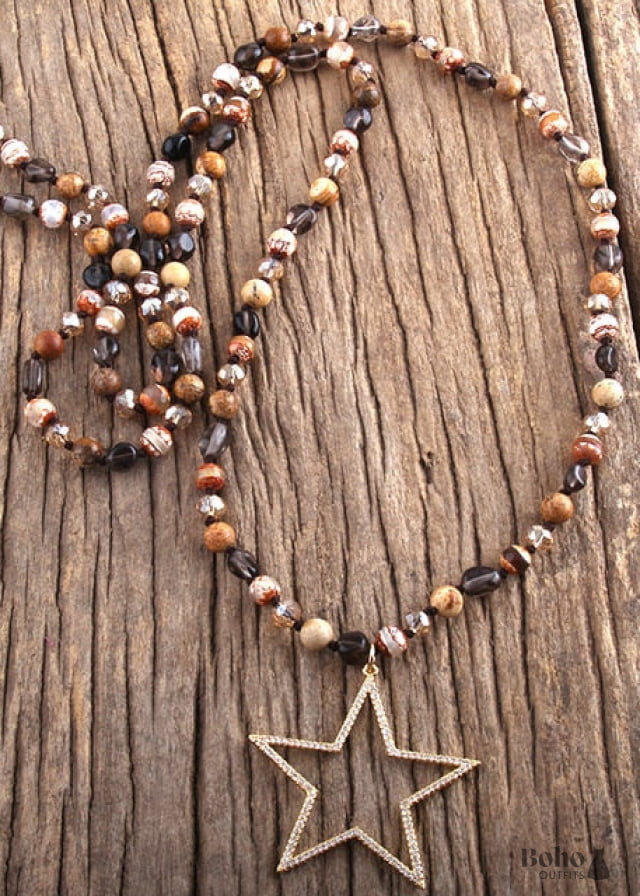 Boho Necklace RH Tiger Eye Star Brown Natural Stone - 4