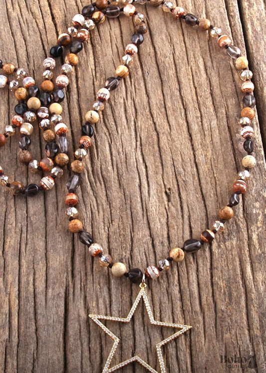 Boho Necklace RH Tiger Eye Star Brown Natural Stone