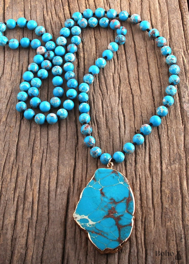 Boho Necklace RH Turquoise Natural Stone in Blue and Green