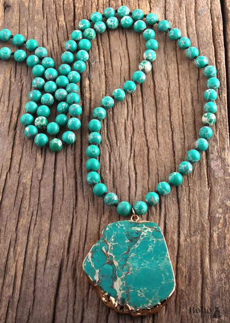 Boho Necklace RH Turquoise Natural Stone in Blue and Green