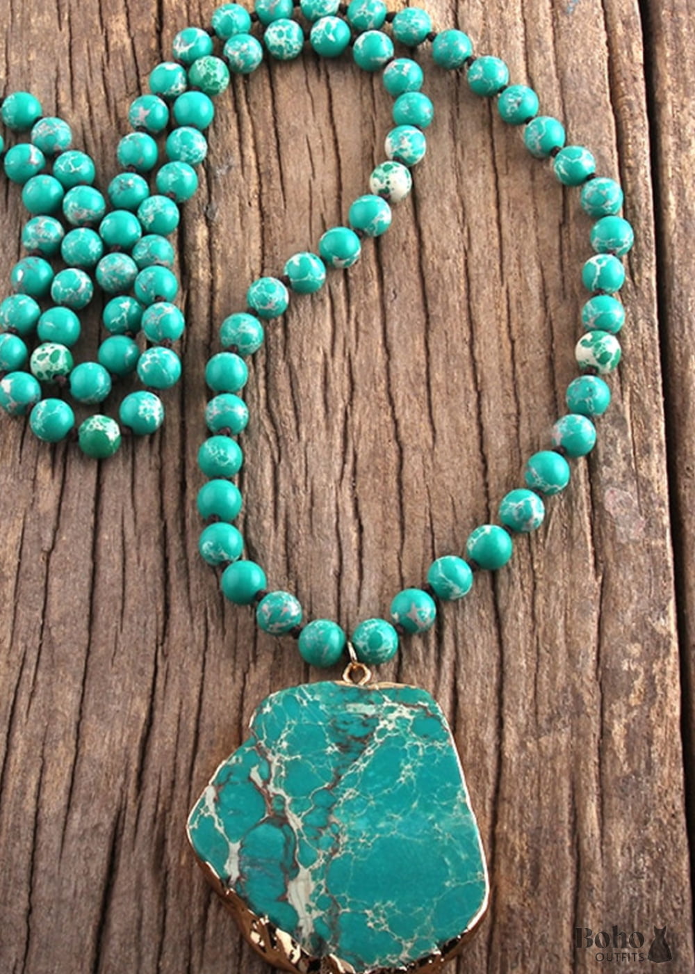 Boho Necklace RH Turquoise Natural Stone in Blue and Green