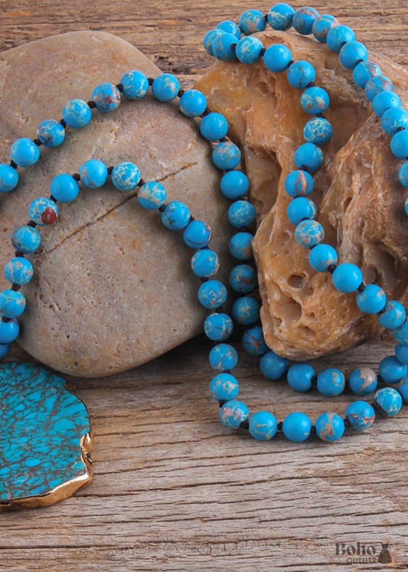 Boho Necklace RH Turquoise Natural Stone in Blue and Green