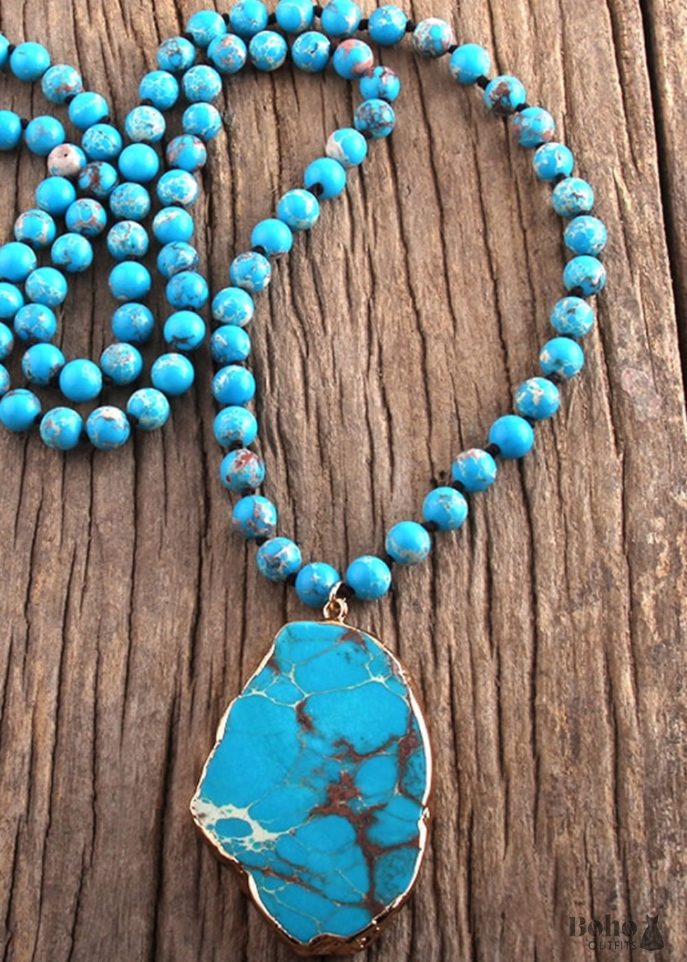 Boho Necklace RH Turquoise Natural Stone in Blue and Green