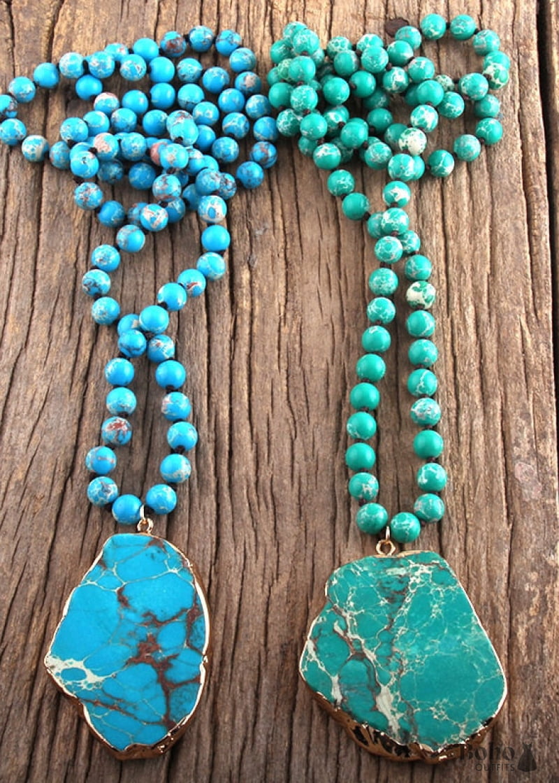 Boho Necklace RH Turquoise Natural Stone in Blue and Green