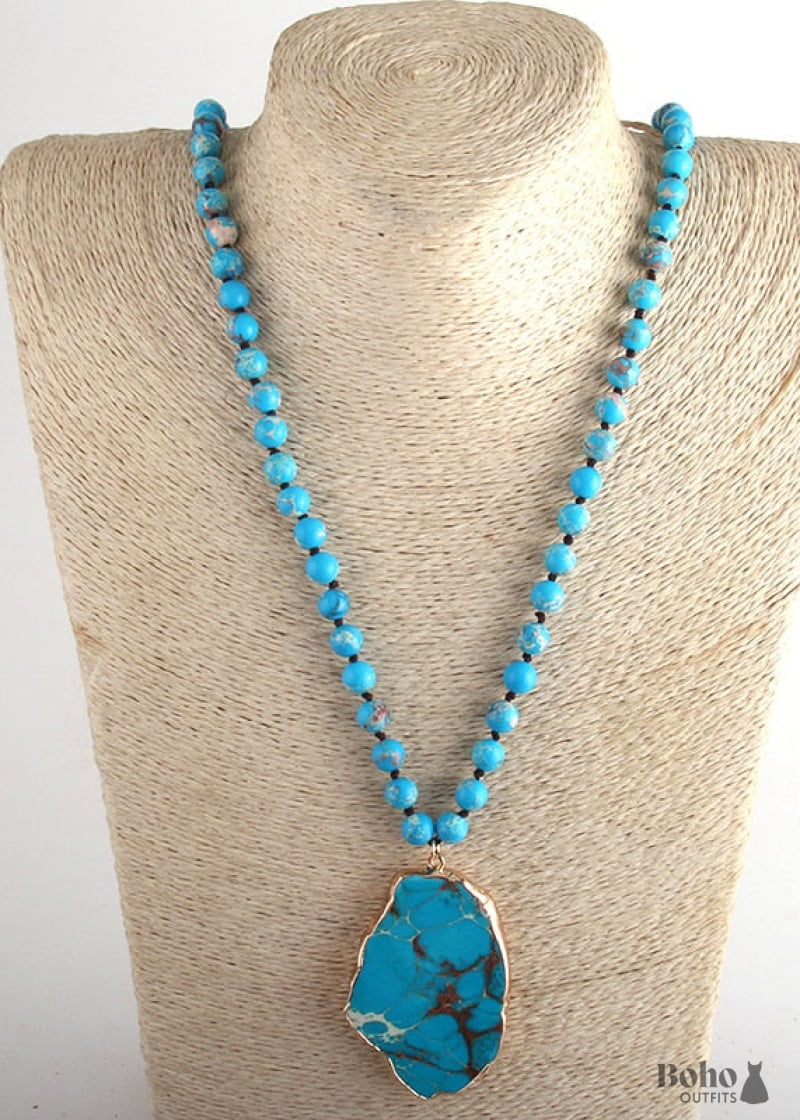 Boho Necklace RH Turquoise Natural Stone in Blue and Green