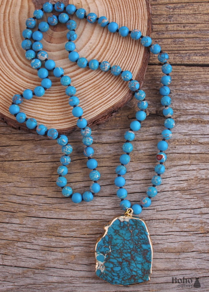 Boho Necklace RH Turquoise Natural Stone in Blue and Green