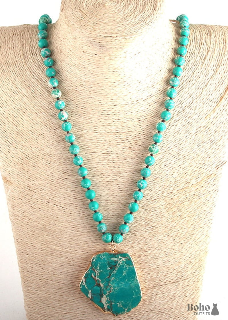 Boho Necklace RH Turquoise Natural Stone in Blue and Green