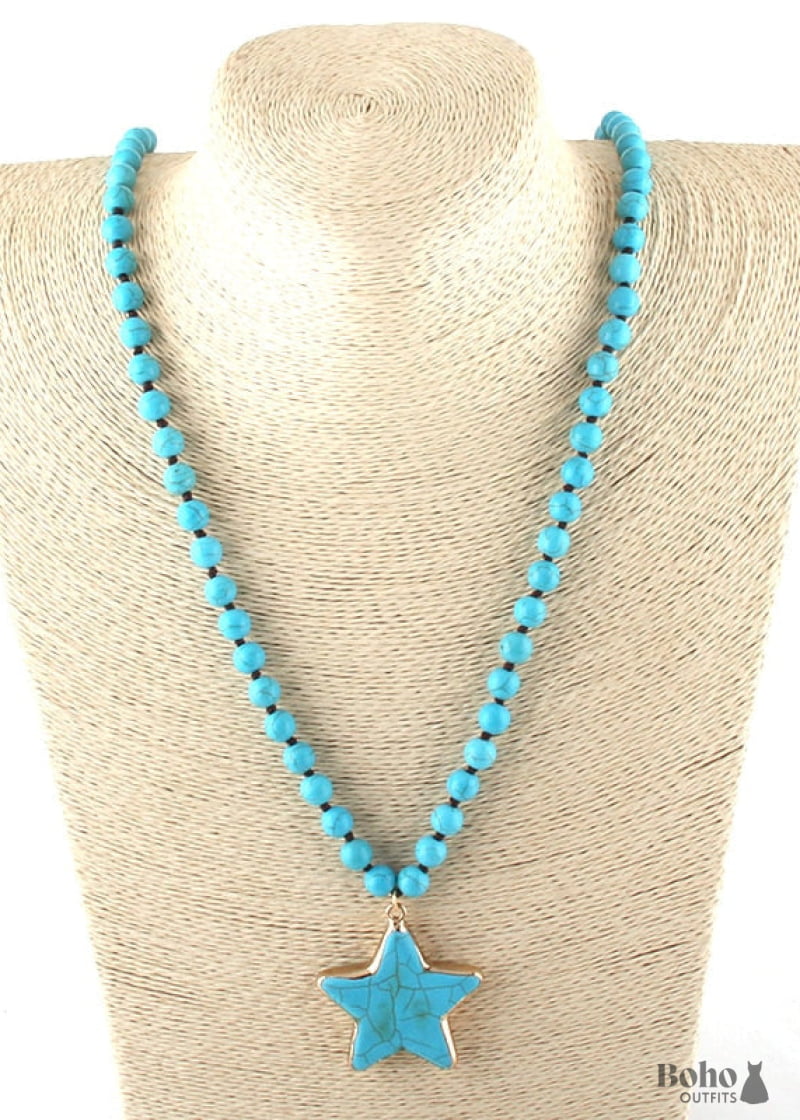 Boho Necklace RH Turquoise White Blue Natural Stone