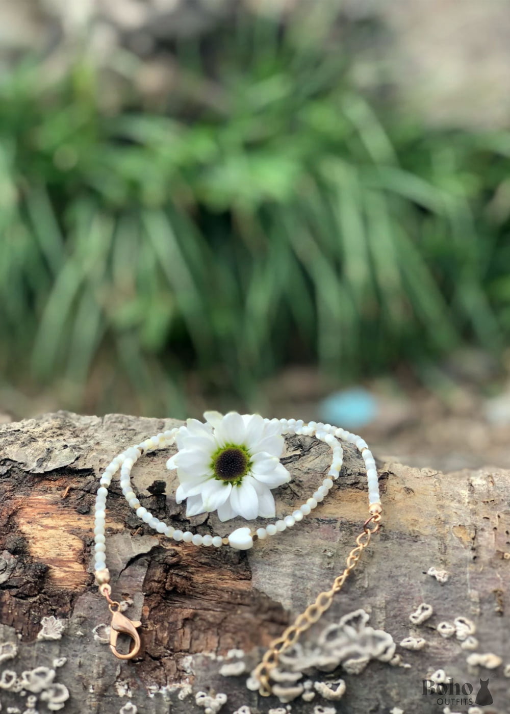 Boho Necklace,Seed Bead Choker Black and White Crystal