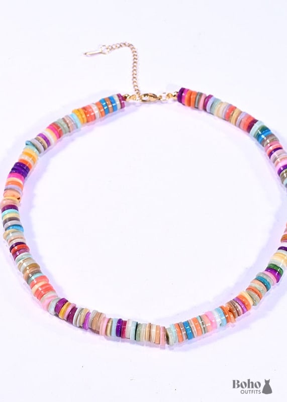 Boho Necklace Seed Bead Choker Colorful Shell - Jewelry