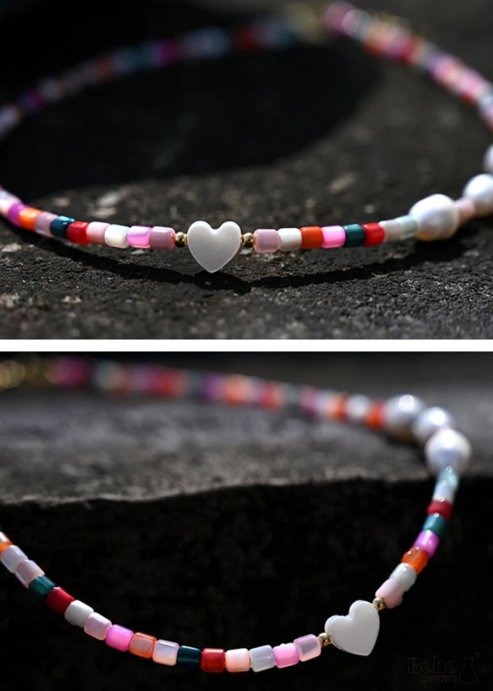 Boho Necklace Seed Bead Choker Pearl Heart - Jewelry