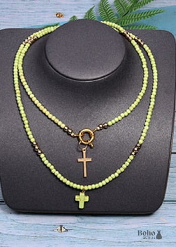 Boho Necklace Seed Bead Layered Choker Double Cross - 5