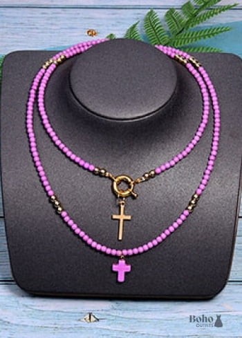 Boho Necklace Seed Bead Layered Choker Double Cross - 9