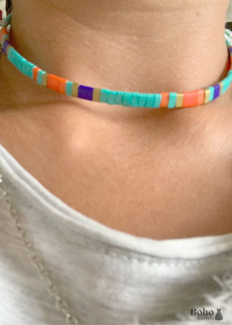 Boho Necklace Tila Bead Choker Color of Life - Jewelry