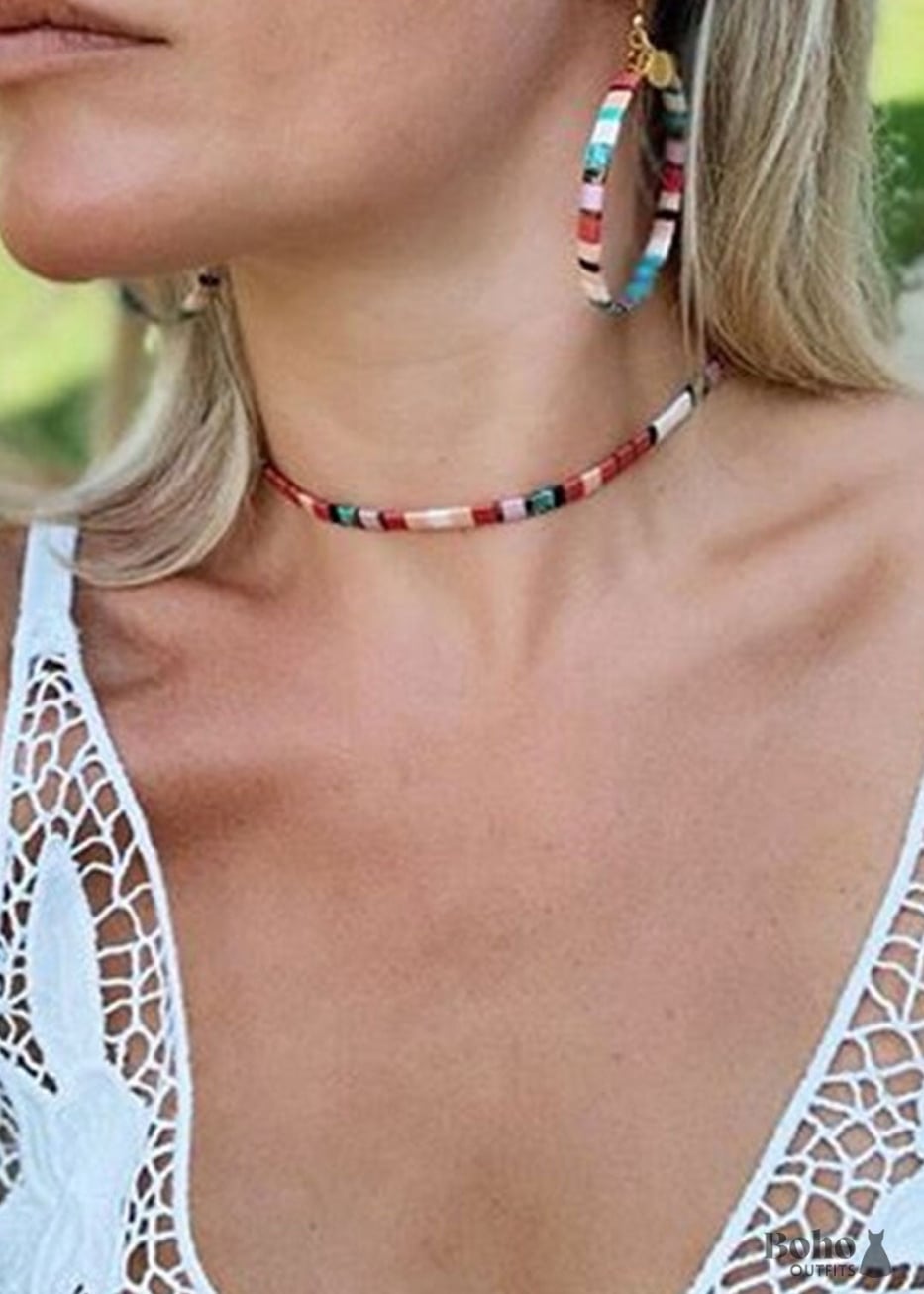 Boho Necklace Tila Bead Choker with Bracelet Color of Life -