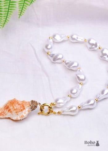 Boho Necklace White Peal Sea Shell - 10 - Jewelry