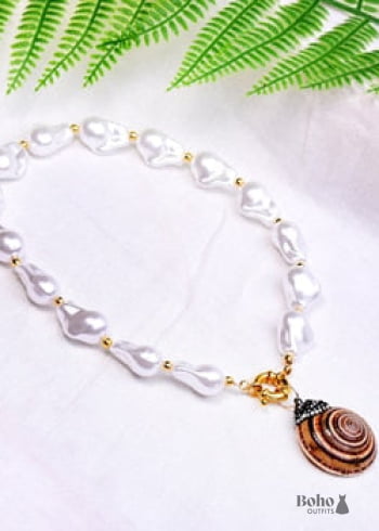 Boho Necklace White Peal Sea Shell - 11 - Jewelry