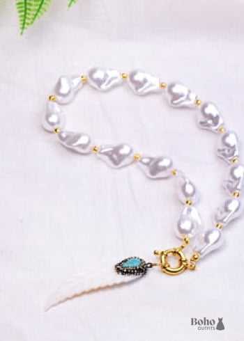 Boho Necklace White Peal Sea Shell - 13 - Jewelry