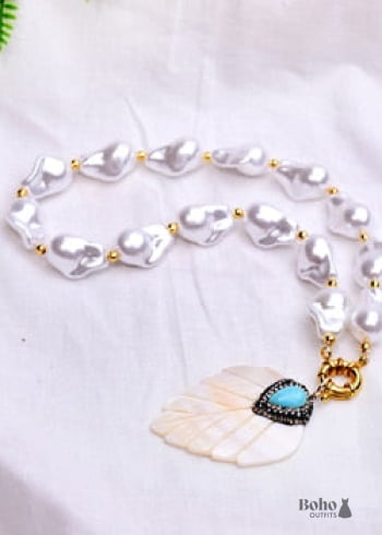 Boho Necklace White Peal Sea Shell - 14 - Jewelry