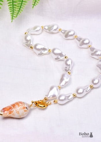 Boho Necklace White Peal Sea Shell - 3 - Jewelry