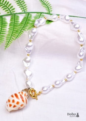 Boho Necklace White Peal Sea Shell - 9 - Jewelry