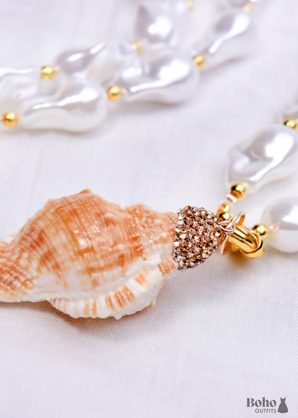 Boho Necklace White Peal Sea Shell - Jewelry