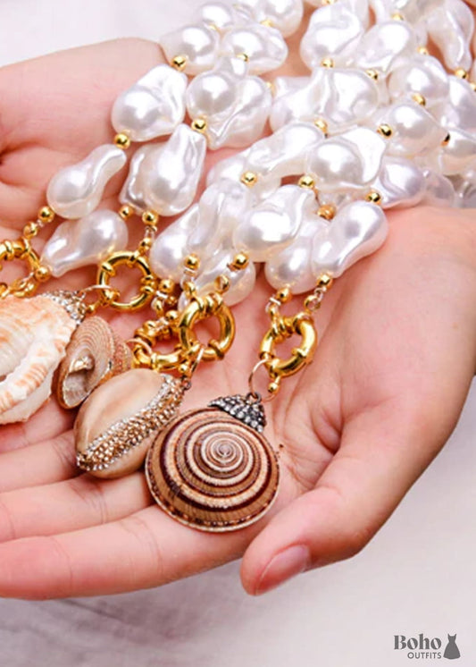 Boho Necklace White Peal Sea Shell - Jewelry