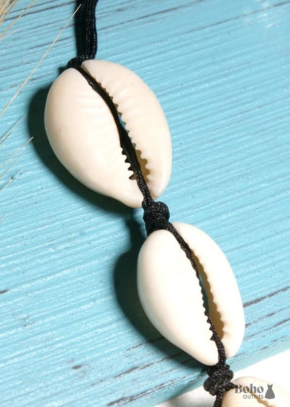 Boho Necklace White Puka Shell Black Ocean - Jewelry