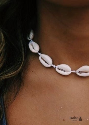 Boho Necklace White Puka Shell Black Ocean - Jewelry