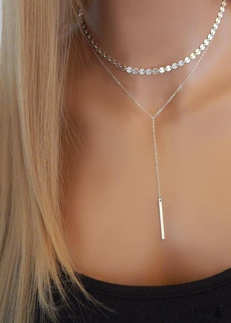 Boho Necklaces Set Choker + Silver Pendant Brooklynn