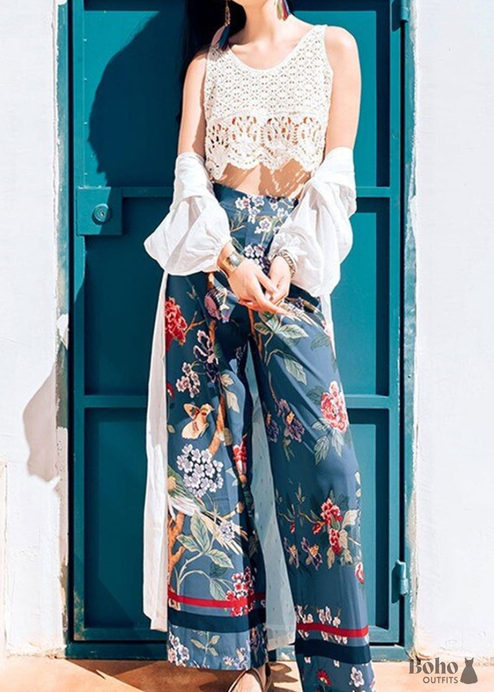 Boho Pants - Palazzo in Blue Bird For Women - as picture / S